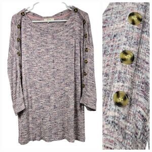 Anthro Peyton Primrose Super Soft Pink Marl Sweater Tunic Button Work Casual